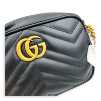 GG Marmont Crossbody Bag Mini Black in Calfskin, Antique Brass hardware