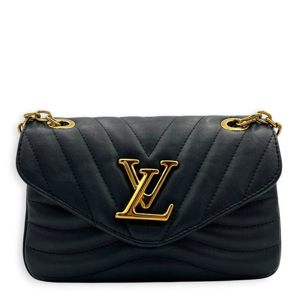 New Wave Shoulder Bag MM Black in Calfskin, Gold hardware