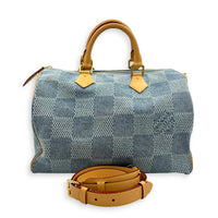 Speedy Top Handle Bag 40 Damier Giant Denim in Denim, Gold hardware