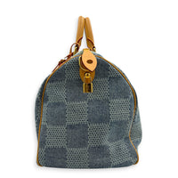 Speedy Top Handle Bag 40 Damier Giant Denim in Denim, Gold hardware