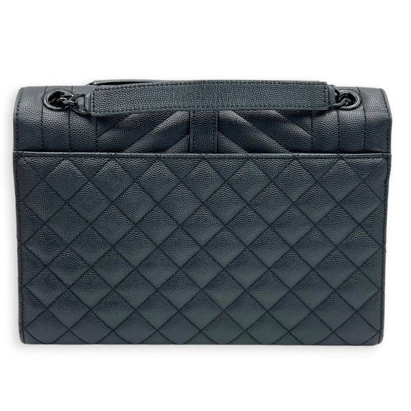 Envelope Black Shoulder Bag in Caviar Leather, Gunmetal hardware