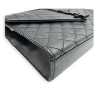 Envelope Black Shoulder Bag in Caviar Leather, Gunmetal hardware
