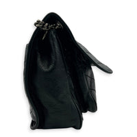 Niki Shoulder Bag Medium Black in Distressed Leather, Gunmetal hardware