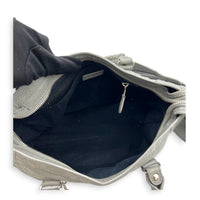 City Small Grey Shoulder Bag in Distressed Leather, Silver hardware