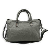 City Small Grey Shoulder Bag in Distressed Leather, Silver hardware