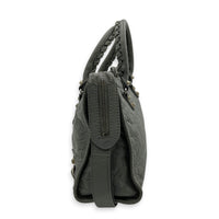 City Small Grey Shoulder Bag in Distressed Leather, Silver hardware