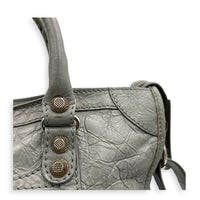 City Small Grey Shoulder Bag in Distressed Leather, Silver hardware