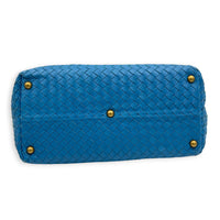 Intrecciato Top Handle Bag Cobalt Blue in Intrecciato Leather, Antique Brass hardware