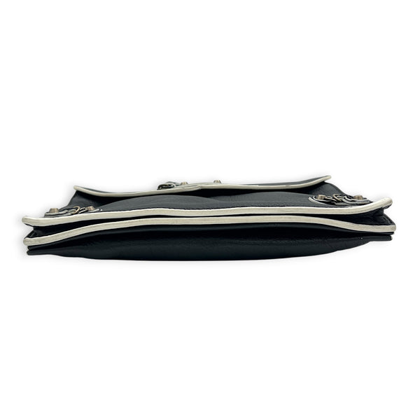 Papier Triple XS Black Crossbody Bag in Calfskin, Brass hardware