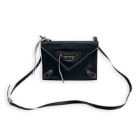 Papier Triple XS Black Crossbody Bag in Calfskin, Brass hardware