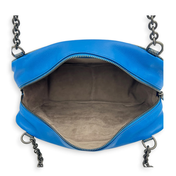 Intrecciato Blue Camera Bag in Intrecciato Leather, Gunmetal hardware