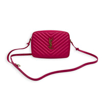 Lou Camera Fuchsia Crossbody Bag in Lambskin, Gold hardware