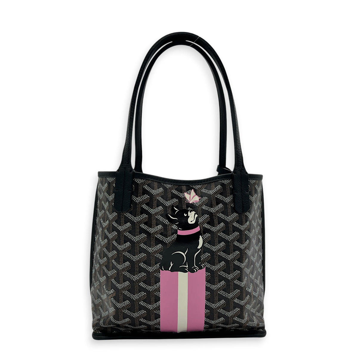 Anjou Top Handle Bag Mini Black in Coated Canvas, Silver hardware
