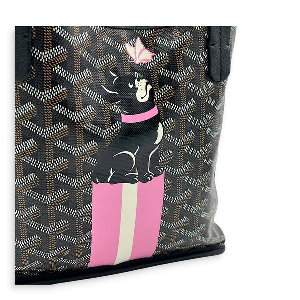 Anjou Top Handle Bag Mini Black in Coated Canvas, Silver hardware