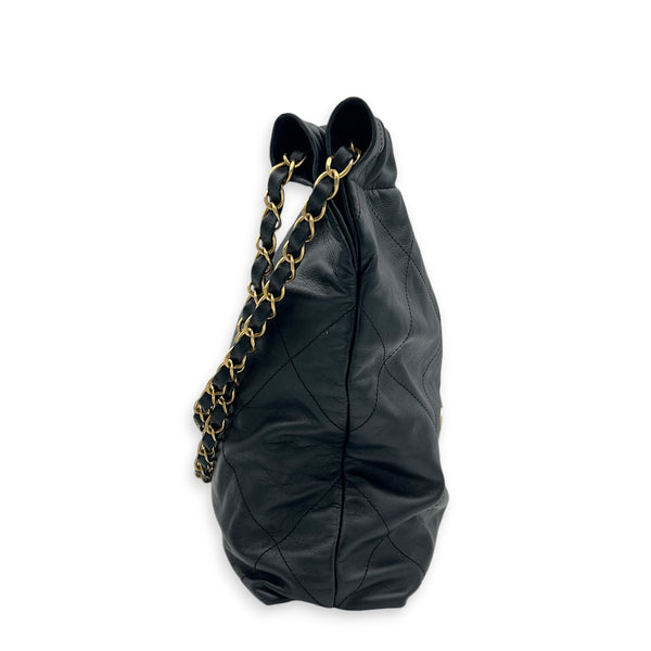 22 Tote Small Black Shoulder Bag in Calfskin, Gold hardware