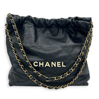 22 Tote Small Black Shoulder Bag in Calfskin, Gold hardware