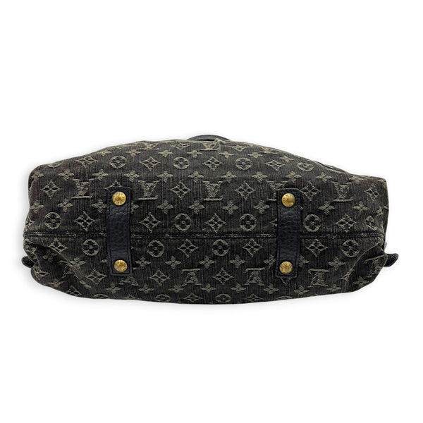 Cabby Shoulder Bag GM Black in Denim, Gold hardware