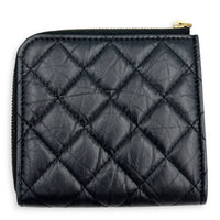 2.55 Wallet Zipped Black in Distressed Leather, Gold hardware