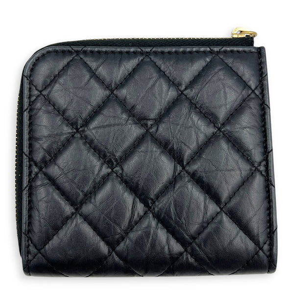 2.55 Wallet Zipped Black in Distressed Leather, Gold hardware
