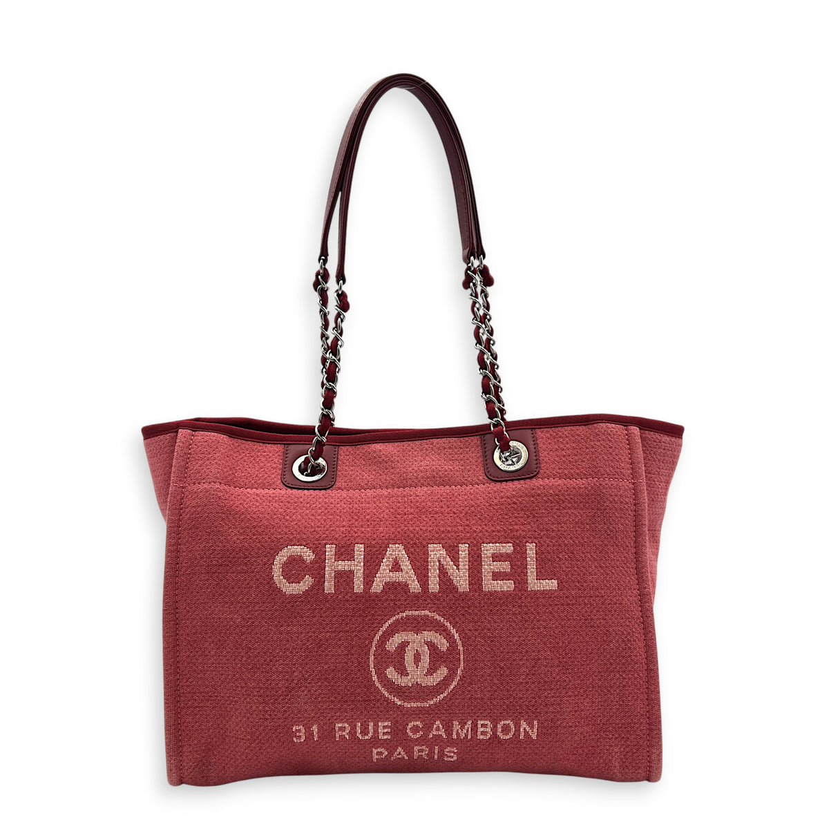 Deauville Tote Bag Large Pink in Canvas, Silver hardware