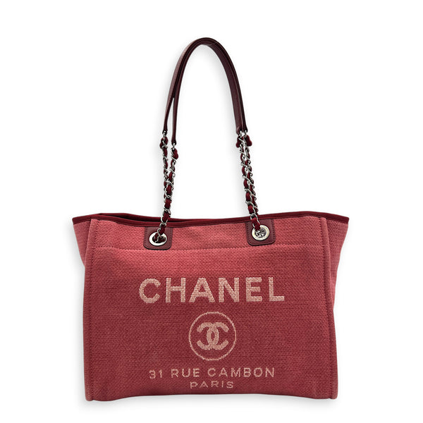 Deauville Tote Bag Large Pink in Canvas, Silver hardware