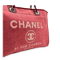 Deauville Tote Bag Large Pink in Canvas, Silver hardware
