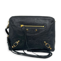 City Shoulder Bag Noir in Distressed Leather, Gold hardware
