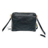 City Shoulder Bag Noir in Distressed Leather, Gold hardware