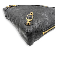 City Shoulder Bag Noir in Distressed Leather, Gold hardware