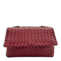 Intrecciato Shoulder Bag Red in Intrecciato Leather, Gold hardware