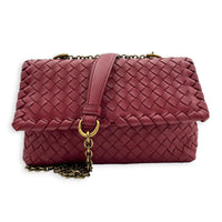 Intrecciato Shoulder Bag Red in Intrecciato Leather, Gold hardware