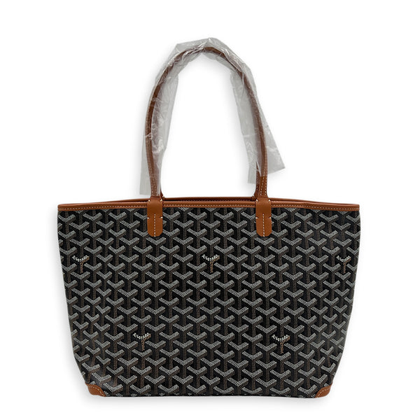 Artois Tote Bag PM Brown in Coated Canvas, Silver hardware