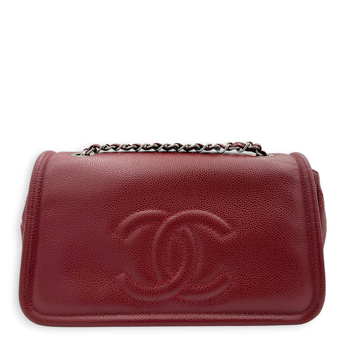 CC Timeless Flap Shoulder Bag Red in Caviar Leather, Silver hardware