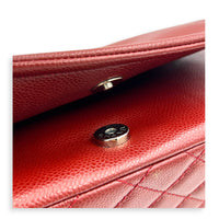 CC Timeless Flap Shoulder Bag Red in Caviar Leather, Silver hardware