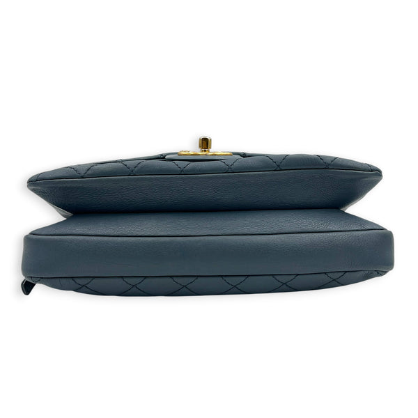 CC Crown Flap Blue Shoulder Bag in Calfskin, Gold hardware