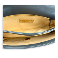 CC Crown Flap Blue Shoulder Bag in Calfskin, Gold hardware