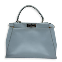 Peekaboo Top Handle Bag Medium Blue in Calfskin, Silver hardware
