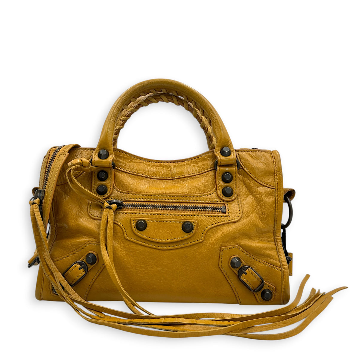City Mini Yellow Top Handle Bag in Lambskin, Gunmetal hardware