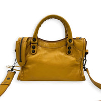 City Mini Yellow Top Handle Bag in Lambskin, Gunmetal hardware