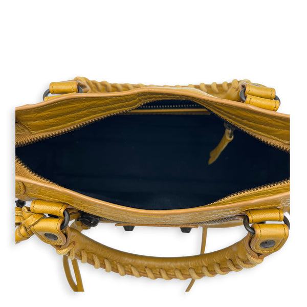 City Mini Yellow Top Handle Bag in Lambskin, Gunmetal hardware