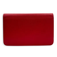 CC Red Wallet On Chain in Caviar Leather, Silver hardware