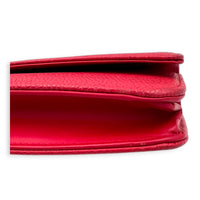 CC Red Wallet On Chain in Caviar Leather, Silver hardware