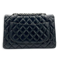 Classic Single Flap Jumbo Black Shoulder Bag in Lambskin, Silver hardware