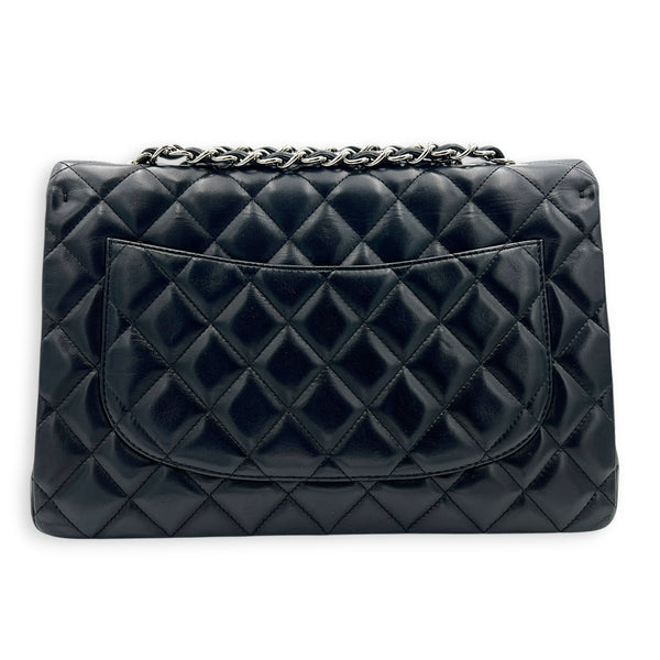 Classic Single Flap Jumbo Black Shoulder Bag in Lambskin, Silver hardware