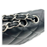 Classic Single Flap Jumbo Black Shoulder Bag in Lambskin, Silver hardware