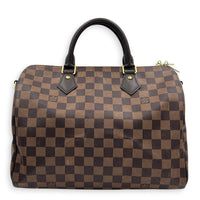 Speedy Bandouliere 30 Brown Top Handle Bag in Coated Canvas, Gold hardware