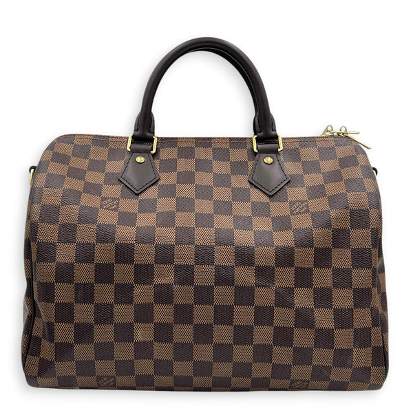 Speedy Bandouliere 30 Brown Top Handle Bag in Coated Canvas, Gold hardware