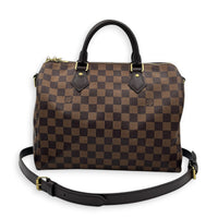 Speedy Bandouliere 30 Brown Top Handle Bag in Coated Canvas, Gold hardware