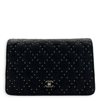 CC Studs Wallet On Chain Black in Calfskin, Silver hardware