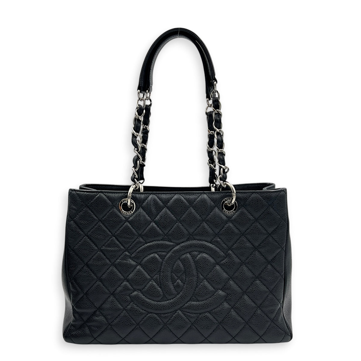 GST Tote Bag Black in Caviar Leather, Silver hardware